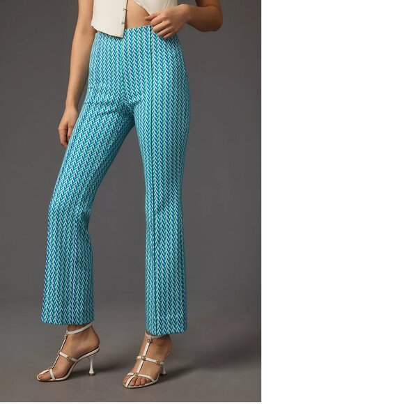 Anthropologie The Margot Kick-Flare Cropped Pants by Maeve SIZE S blue n… - Picture 3 of 7